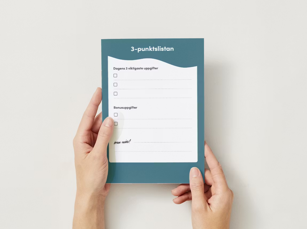 3-punktslistan - reflektionsblock för daglig prioritering